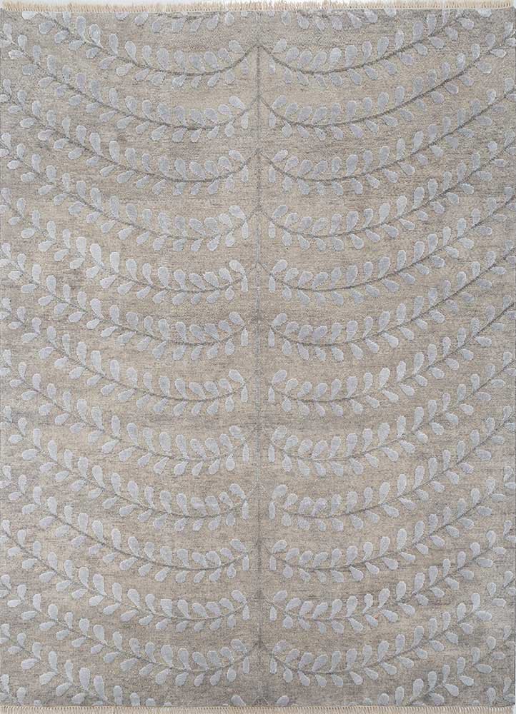 pansy grey and black wool and bamboo silk hand knotted Rug - HeadShot