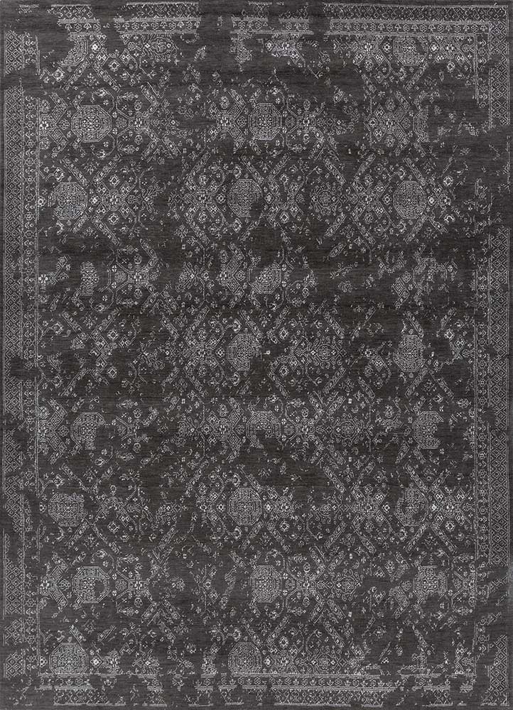  grey and black wool and bamboo silk hand loom Rug