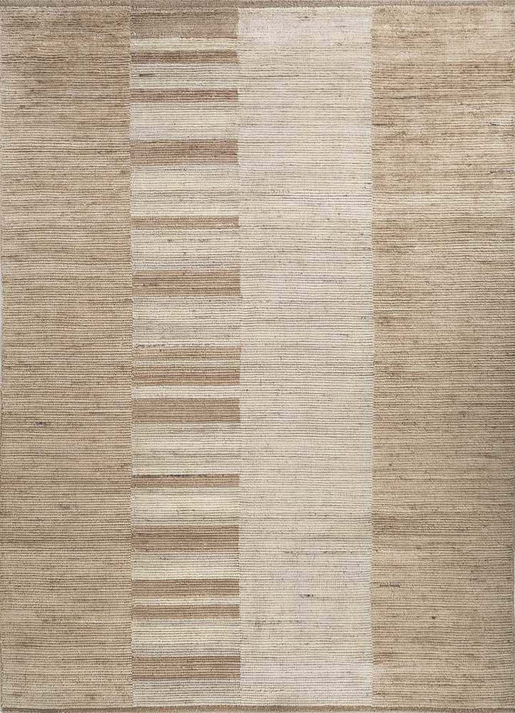 saga beige and brown wool hand loom Rug - HeadShot