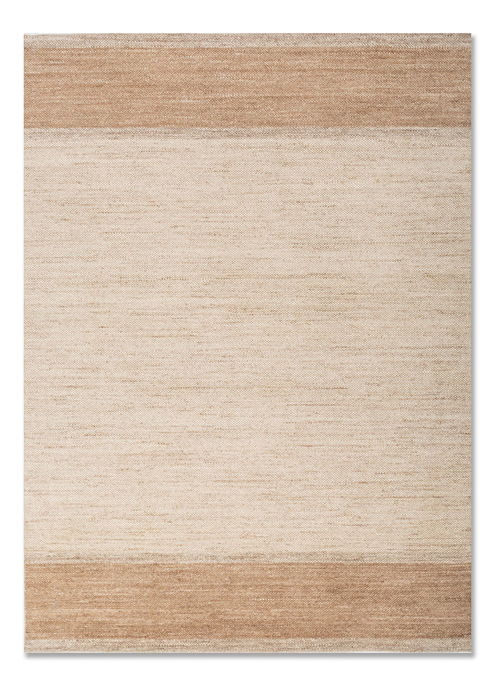 saga beige and brown wool hand loom Rug - HeadShot
