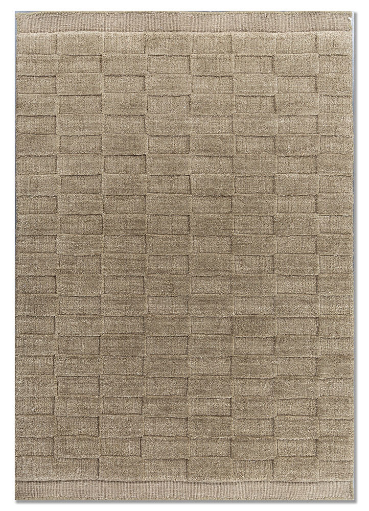 aprezo beige and brown wool hand loom Rug - HeadShot