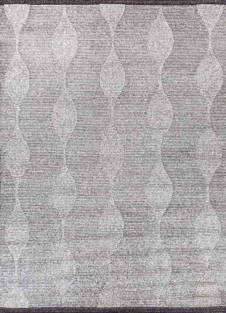 saga grey and black wool hand loom Rug - HeadShot