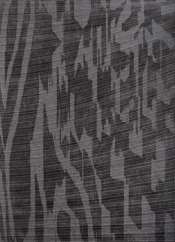 tesoro grey and black wool and viscose hand loom Rug - HeadShot tesoro grey and black wool and viscose hand loom Rug - HeadShot