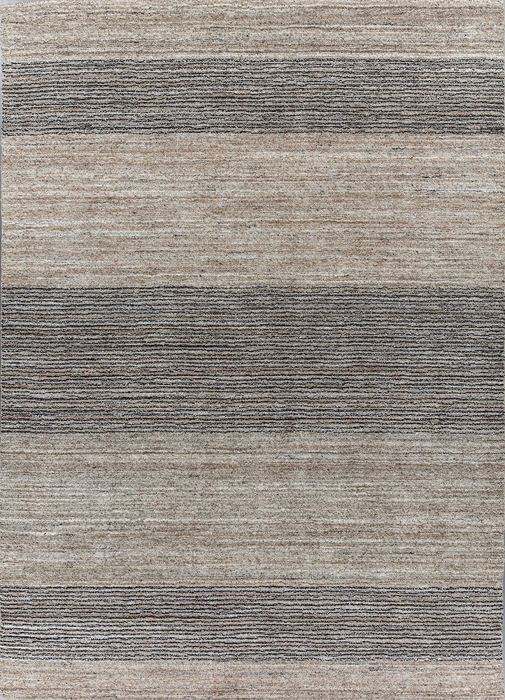 saga grey and black wool and viscose hand loom Rug - HeadShot