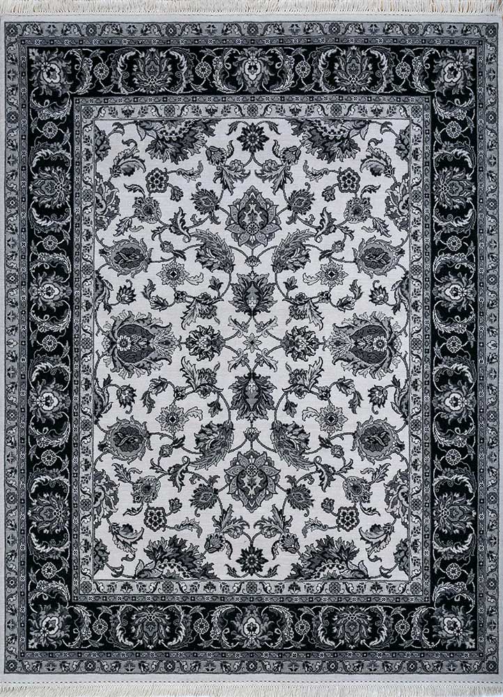 jc-132 white/ebony grey and black wool hand knotted Rug