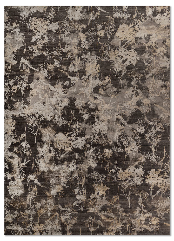 aprezo grey and black wool and silk hand knotted Rug - HeadShot
