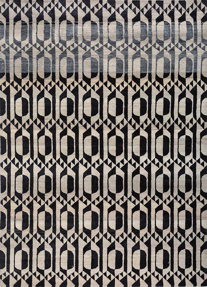 aakar by kavi grey and black wool and silk hand knotted Rug - HeadShot