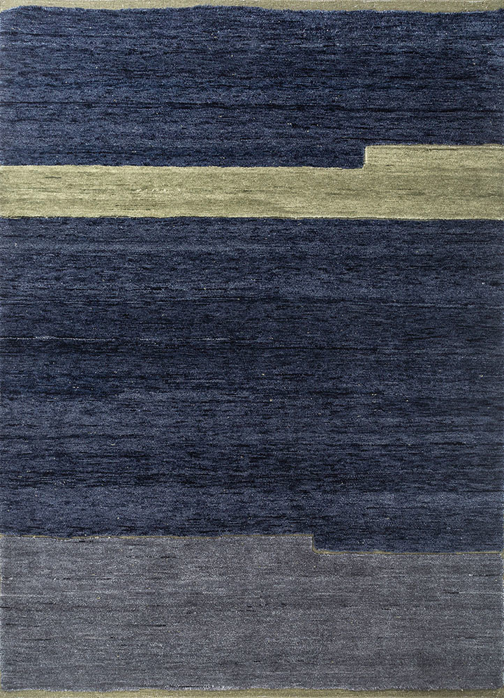 blythe blue wool hand knotted Rug - HeadShot