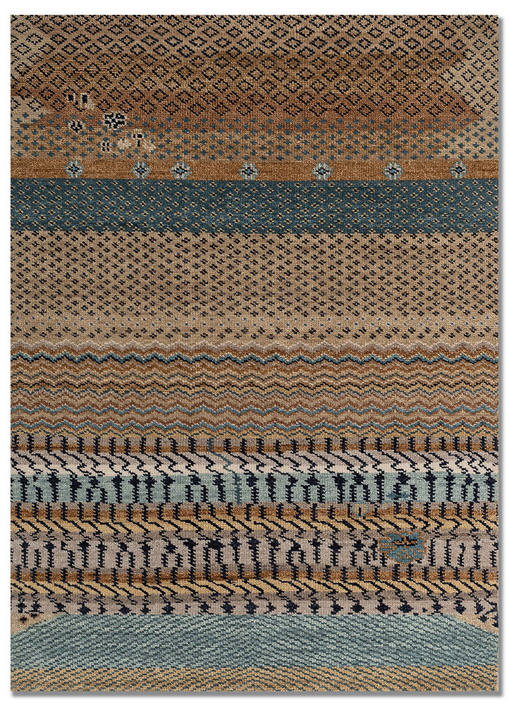 savana beige and brown wool hand knotted Rug - HeadShot