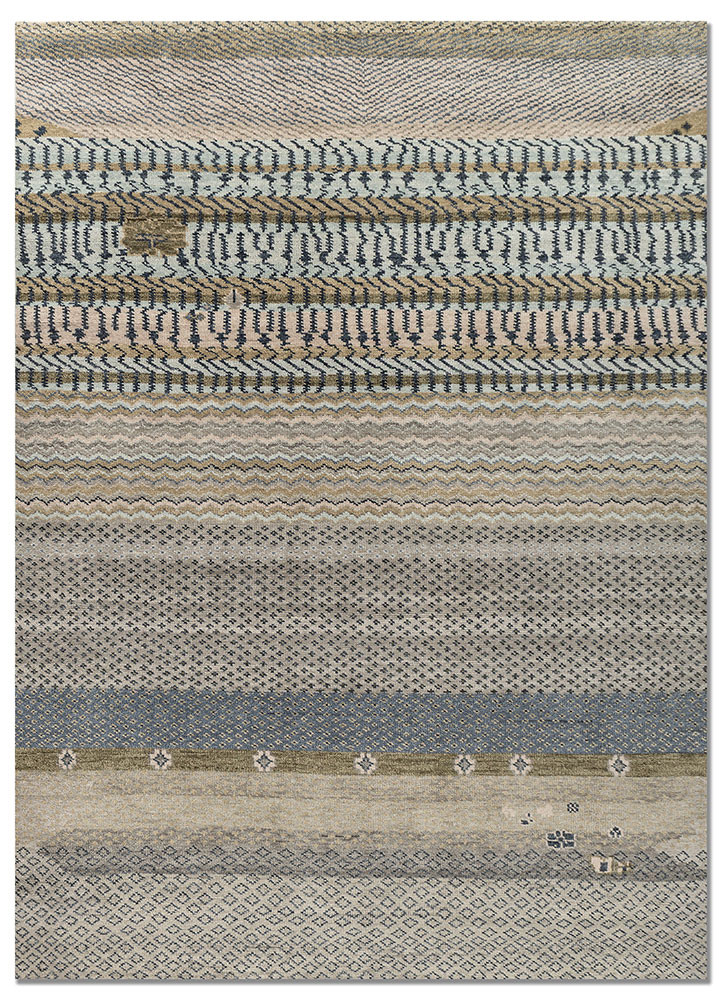 blue blue wool hand knotted Rug