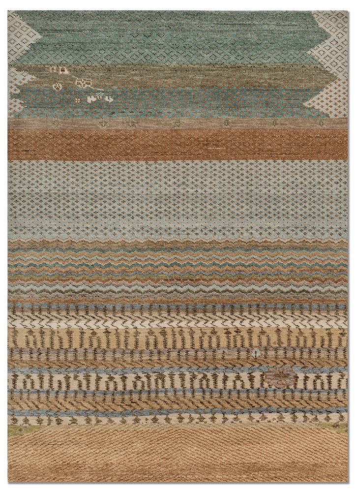 blue blue wool hand knotted Rug