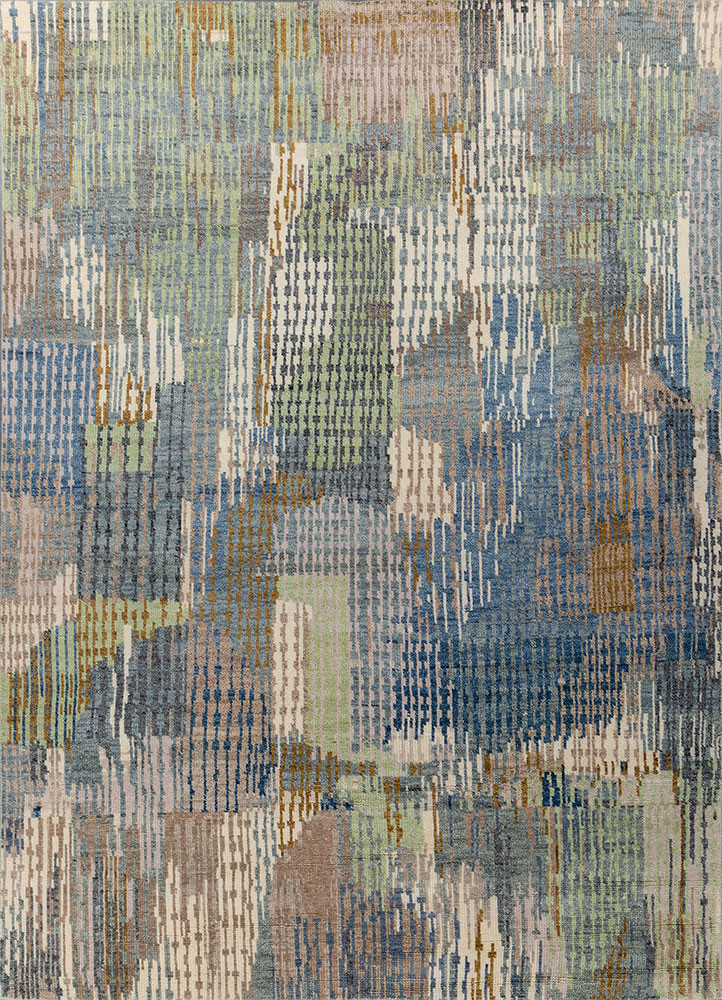 blythe blue wool hand knotted Rug - HeadShot