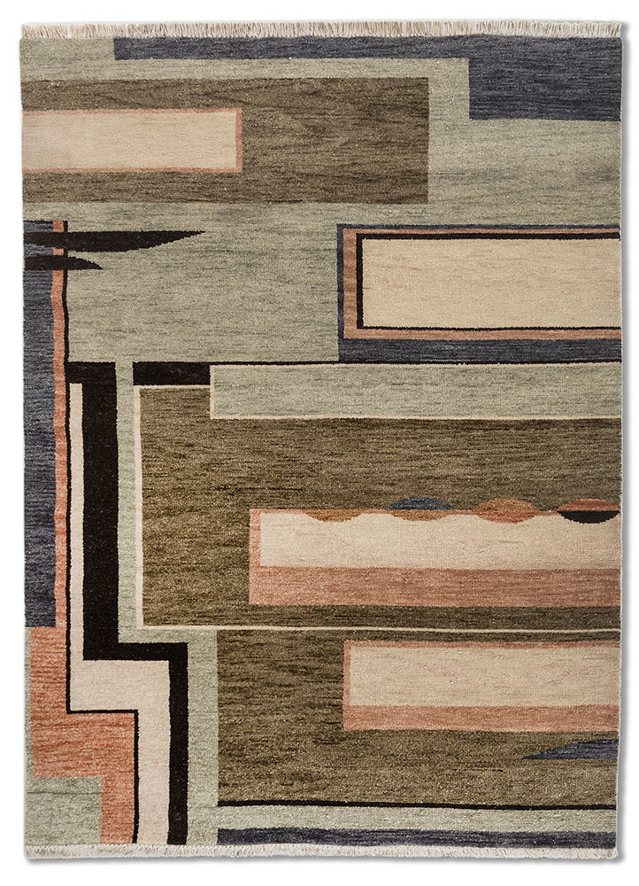 blythe green wool hand knotted Rug - HeadShot
