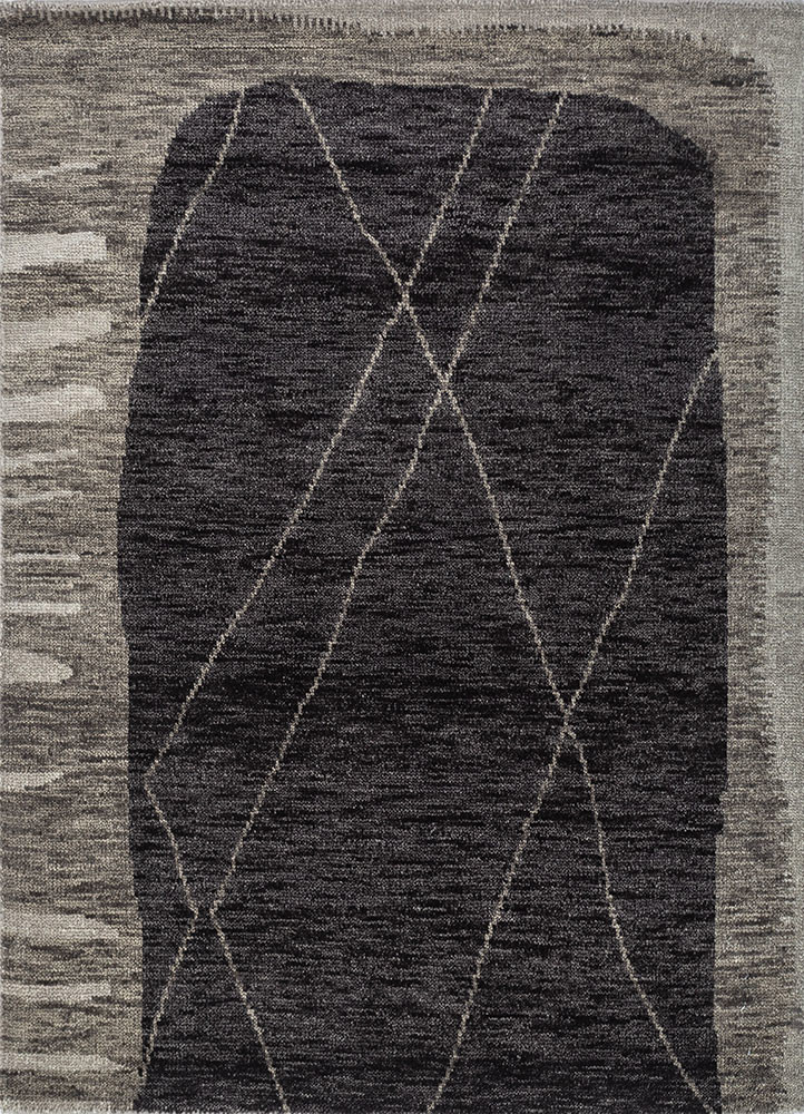 zuri grey and black wool hand knotted Rug - HeadShot