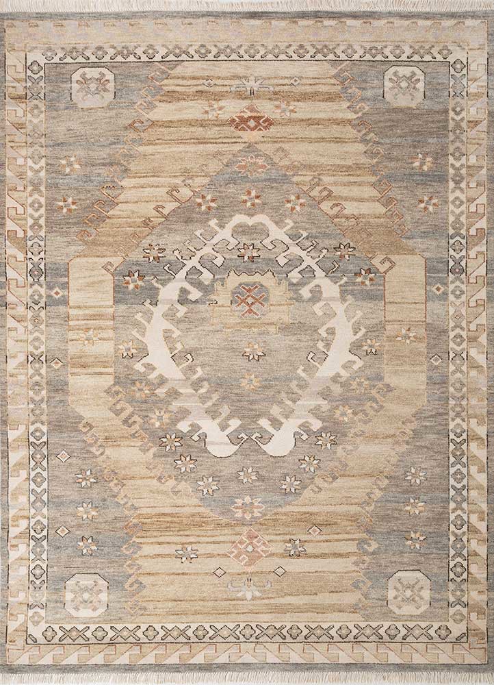thyme blue wool hand knotted Rug - HeadShot