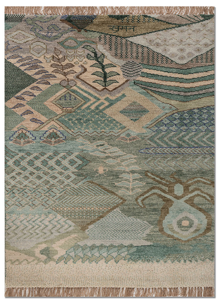 manchaha green wool hand knotted Rug - HeadShot manchaha green wool hand knotted Rug - HeadShot