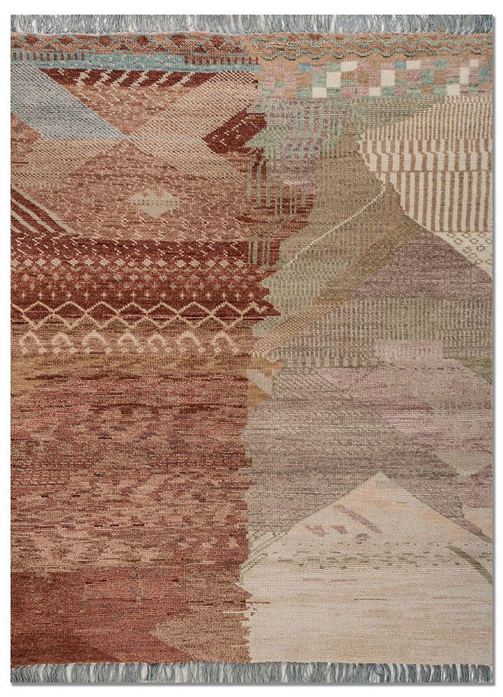 manchaha red and orange wool hand knotted Rug - HeadShot