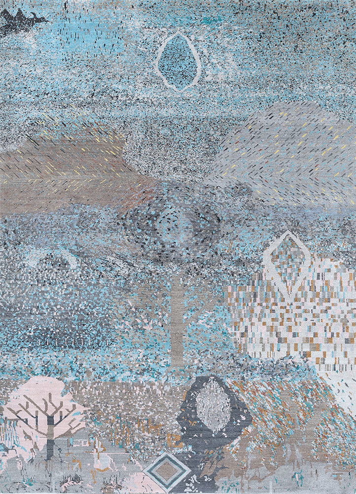 manchaha blue wool and bamboo silk hand knotted Rug - HeadShot