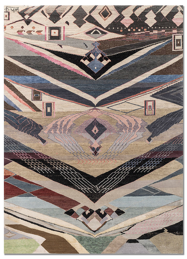 manchaha grey and black wool and bamboo silk hand knotted Rug - HeadShot manchaha grey and black wool and bamboo silk hand knotted Rug - HeadShot