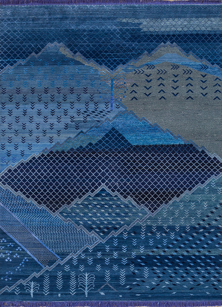 manchaha blue wool and bamboo silk hand knotted Rug - HeadShot manchaha blue wool and bamboo silk hand knotted Rug - HeadShot