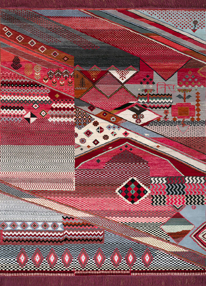 manchaha red and orange wool and bamboo silk hand knotted Rug - HeadShot