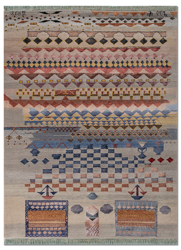 freedom manchaha grey and black wool and bamboo silk hand knotted Rug - HeadShot
