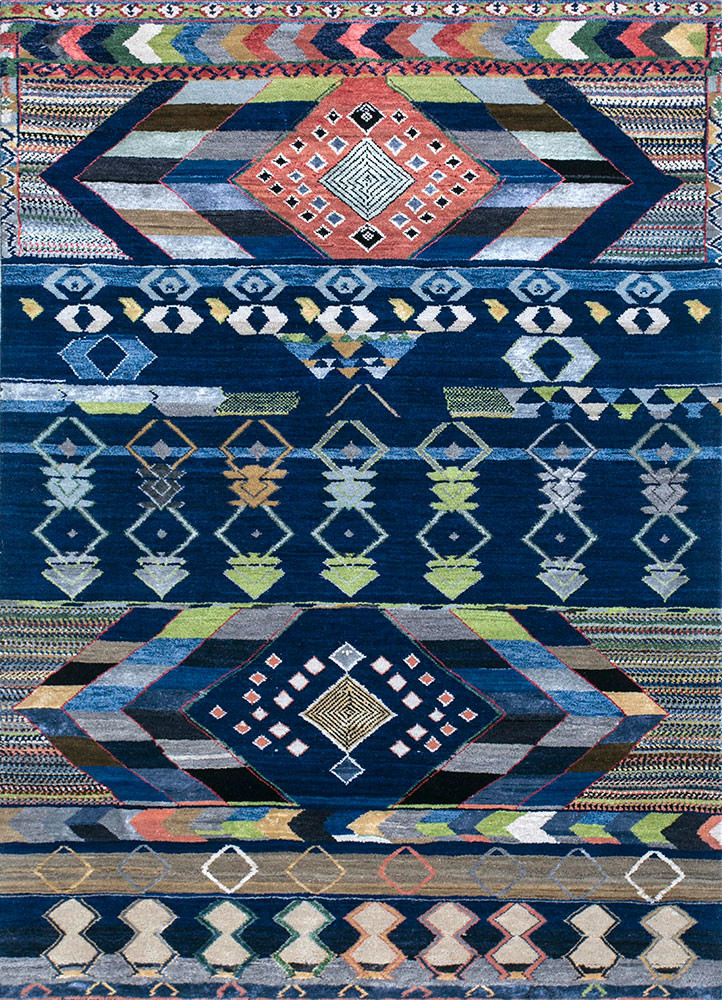 manchaha blue wool and bamboo silk hand knotted Rug - HeadShot manchaha blue wool and bamboo silk hand knotted Rug - HeadShot