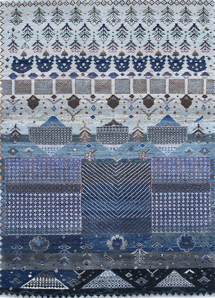 manchaha blue wool and bamboo silk hand knotted Rug - HeadShot