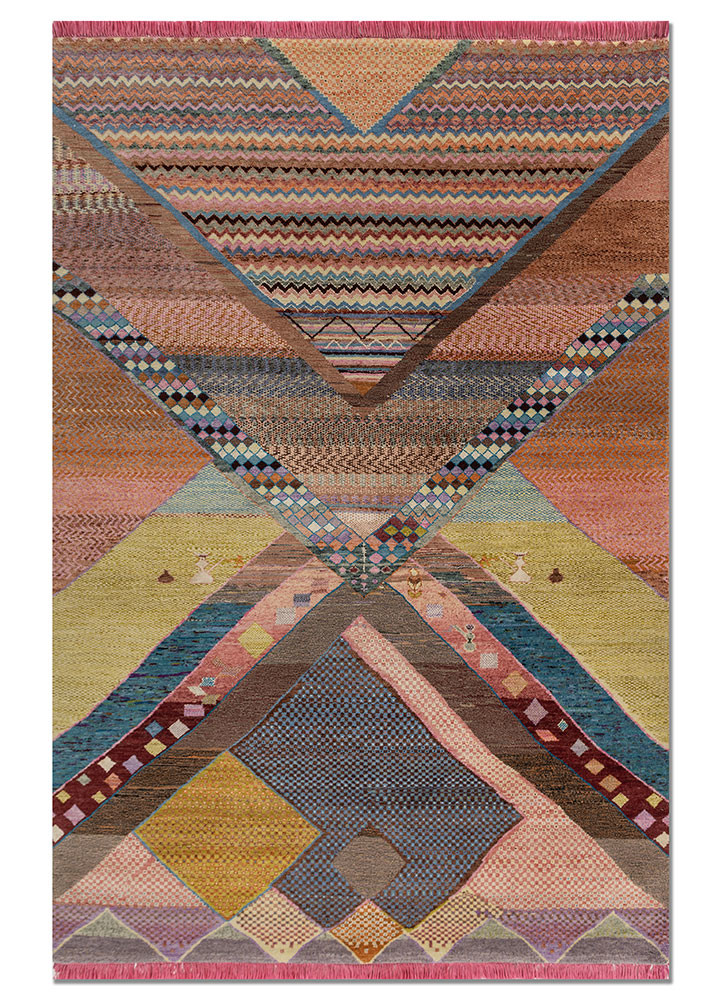 manchaha red and orange wool and bamboo silk hand knotted Rug - HeadShot manchaha red and orange wool and bamboo silk hand knotted Rug - HeadShot