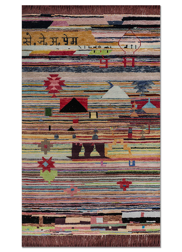 freedom manchaha pink and purple wool and bamboo silk hand knotted Rug - HeadShot