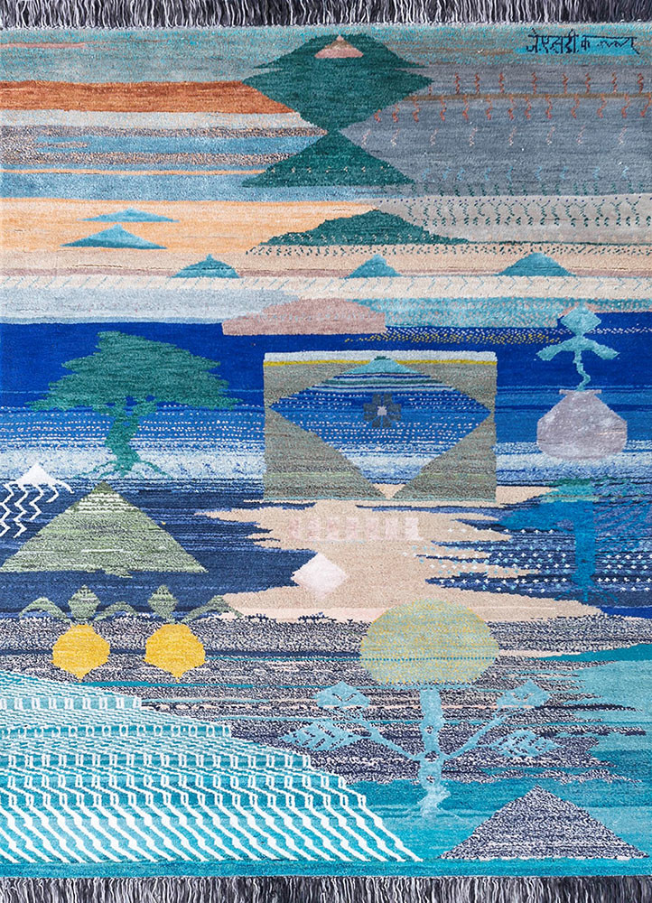 freedom manchaha blue wool and bamboo silk hand knotted Rug - HeadShot freedom manchaha blue wool and bamboo silk hand knotted Rug - HeadShot