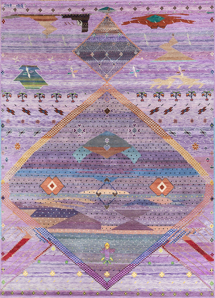 freedom manchaha pink and purple wool and bamboo silk hand knotted Rug - HeadShot freedom manchaha pink and purple wool and bamboo silk hand knotted Rug - HeadShot