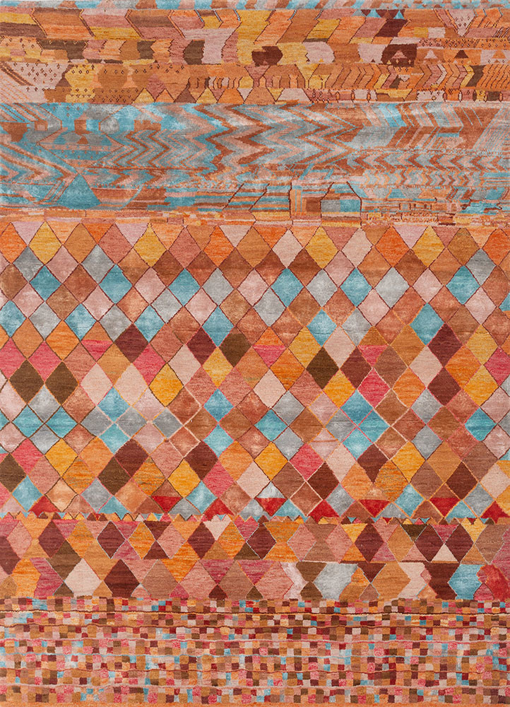 manchaha pink and purple wool and bamboo silk hand knotted Rug - HeadShot manchaha pink and purple wool and bamboo silk hand knotted Rug - HeadShot