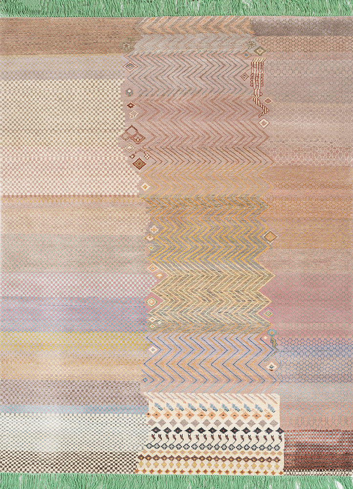 manchaha pink and purple wool and bamboo silk hand knotted Rug - HeadShot manchaha pink and purple wool and bamboo silk hand knotted Rug - HeadShot