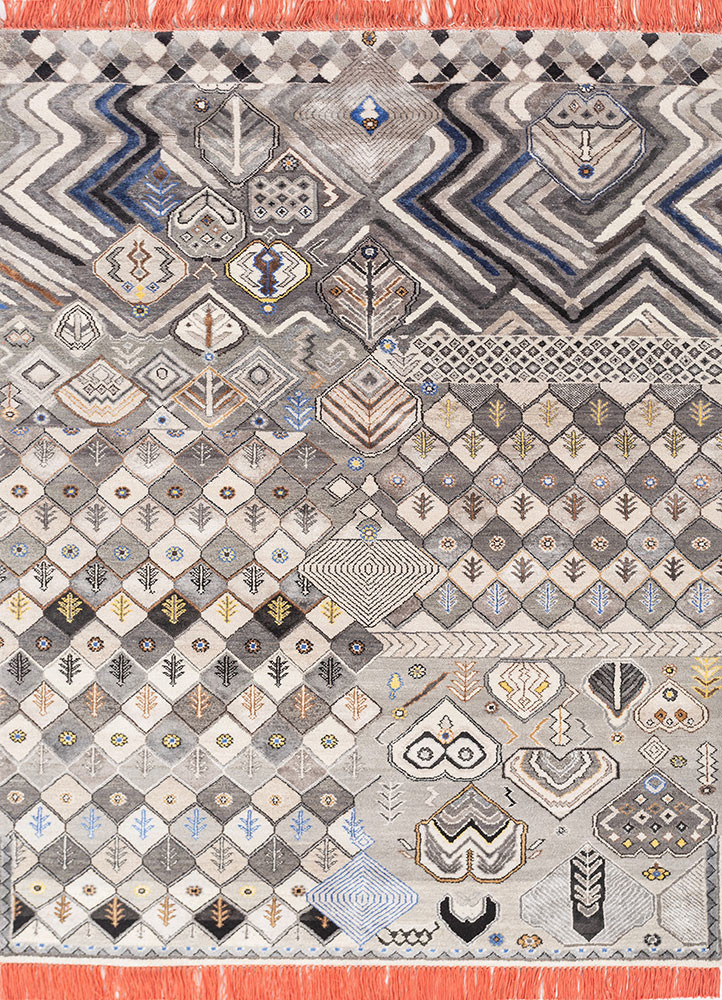 manchaha ivory wool and bamboo silk hand knotted Rug - HeadShot