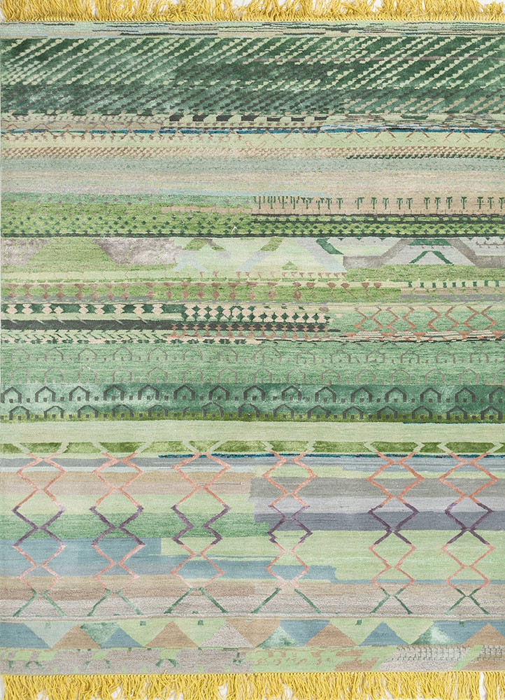 manchaha blue wool and bamboo silk hand knotted Rug - HeadShot