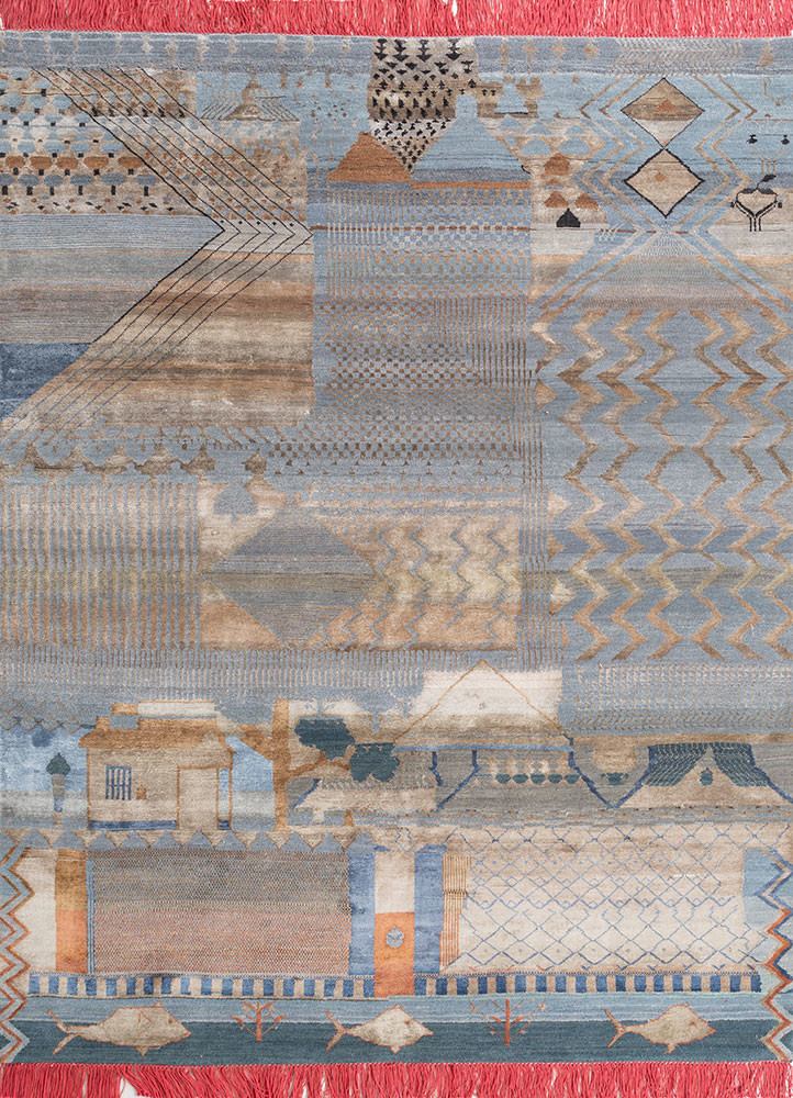 manchaha blue wool and bamboo silk hand knotted Rug - HeadShot manchaha blue wool and bamboo silk hand knotted Rug - HeadShot