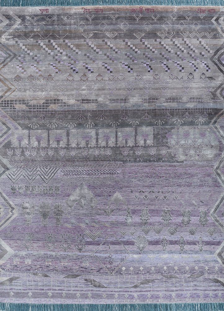 manchaha pink and purple wool and bamboo silk hand knotted Rug - HeadShot manchaha pink and purple wool and bamboo silk hand knotted Rug - HeadShot