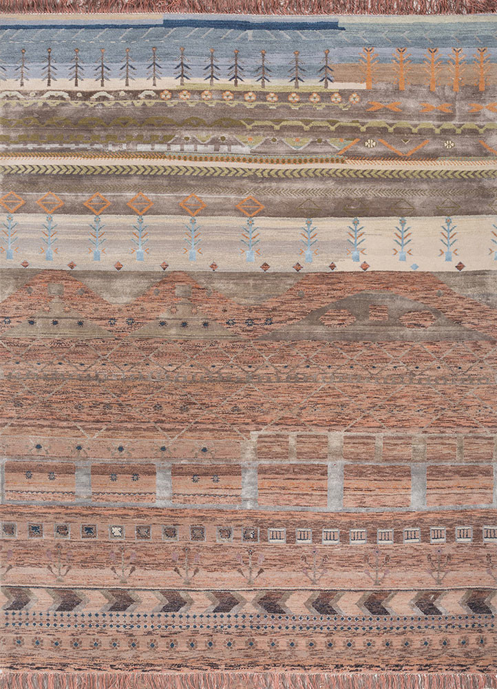 manchaha red and orange wool and bamboo silk hand knotted Rug - HeadShot manchaha red and orange wool and bamboo silk hand knotted Rug - HeadShot