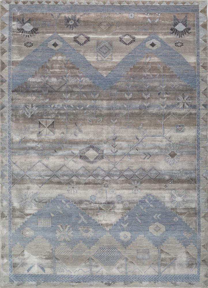 manchaha blue wool and bamboo silk hand knotted Rug - HeadShot manchaha blue wool and bamboo silk hand knotted Rug - HeadShot