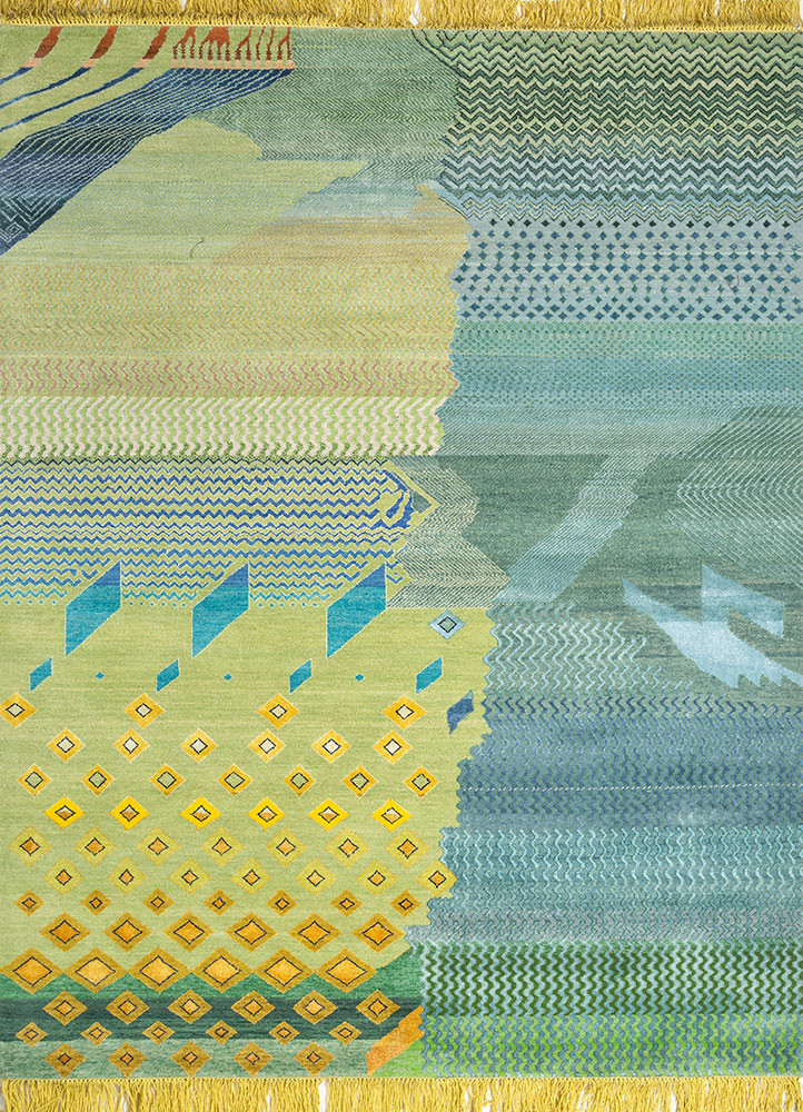 manchaha green wool and bamboo silk hand knotted Rug - HeadShot