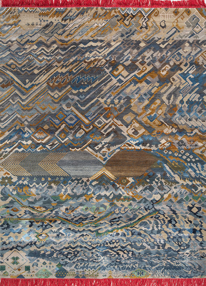 manchaha blue wool and bamboo silk hand knotted Rug - HeadShot