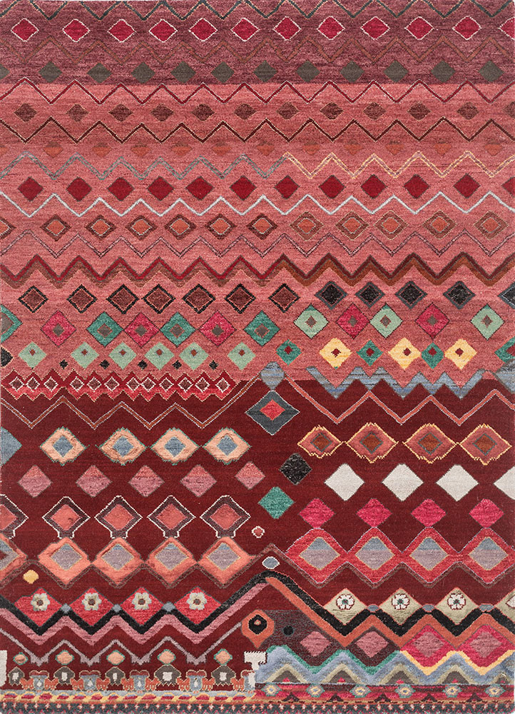 manchaha red and orange wool and bamboo silk hand knotted Rug - HeadShot