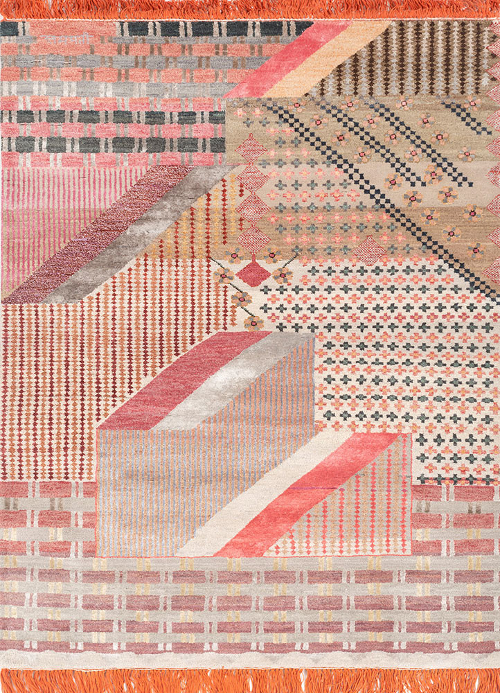 manchaha red and orange wool and bamboo silk hand knotted Rug - HeadShot manchaha red and orange wool and bamboo silk hand knotted Rug - HeadShot