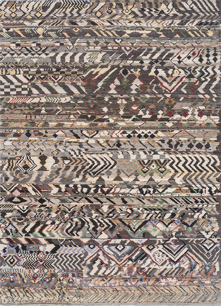 manchaha grey and black wool and bamboo silk hand knotted Rug - HeadShot manchaha grey and black wool and bamboo silk hand knotted Rug - HeadShot