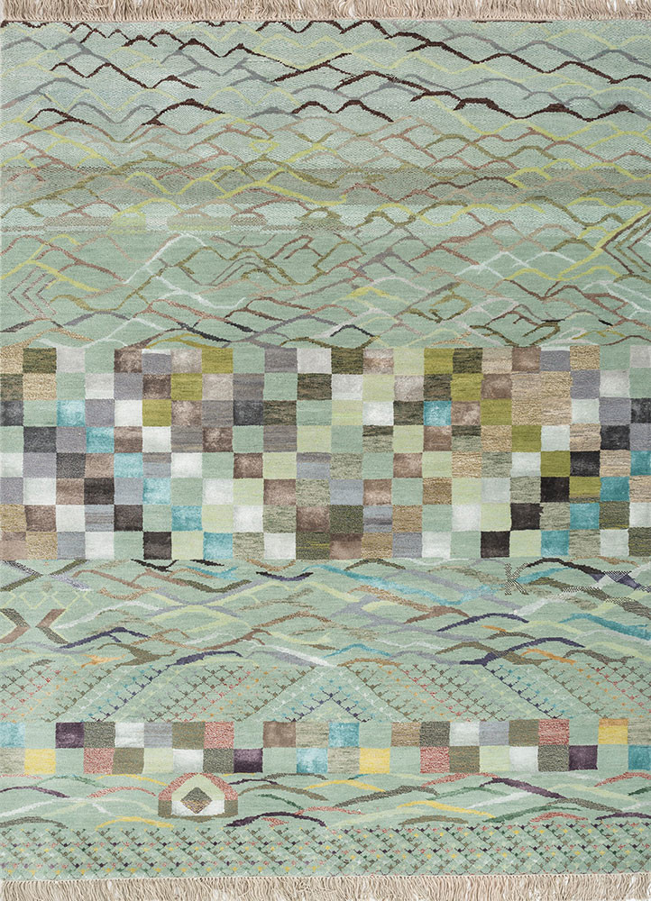 manchaha green wool and bamboo silk hand knotted Rug - HeadShot manchaha green wool and bamboo silk hand knotted Rug - HeadShot