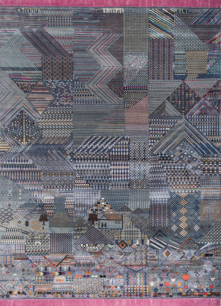 manchaha blue wool and bamboo silk hand knotted Rug - HeadShot