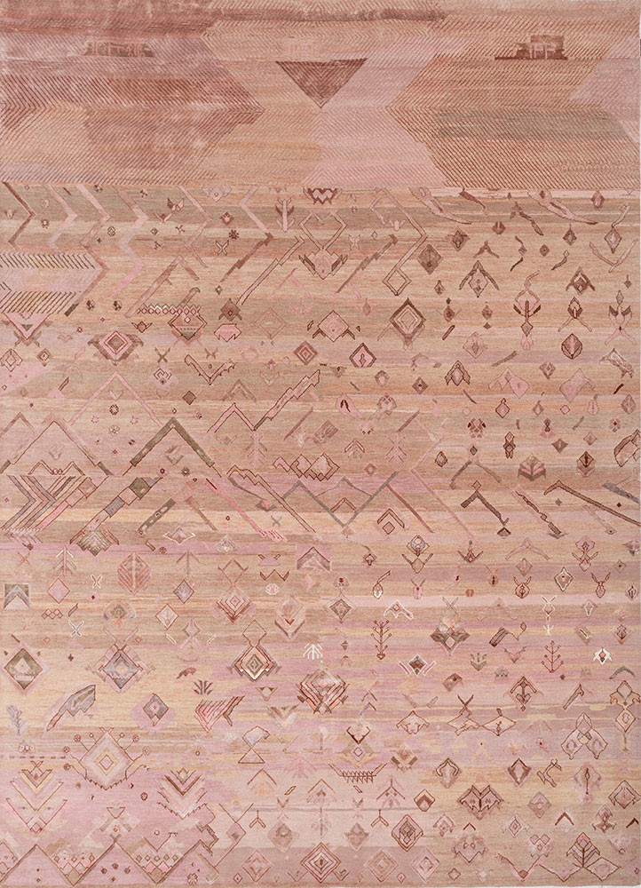 manchaha pink and purple wool and bamboo silk hand knotted Rug - HeadShot manchaha pink and purple wool and bamboo silk hand knotted Rug - HeadShot