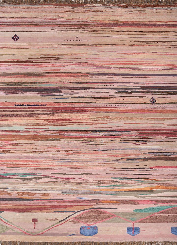 manchaha pink and purple wool and bamboo silk hand knotted Rug - HeadShot manchaha pink and purple wool and bamboo silk hand knotted Rug - HeadShot