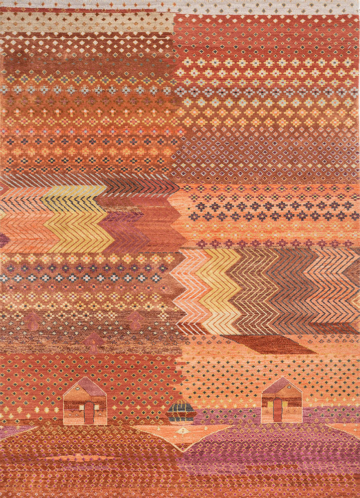 manchaha red and orange wool and bamboo silk hand knotted Rug - HeadShot manchaha red and orange wool and bamboo silk hand knotted Rug - HeadShot